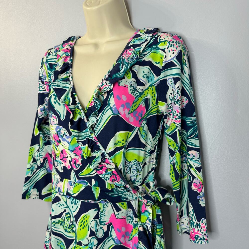 Lilly Pulitzer Jessalynne Wrap Romper Bright Navy Sway This Way Floral Small New - Picture 11 of 16